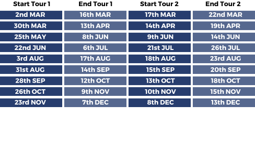 Departure Dates Departure Dates