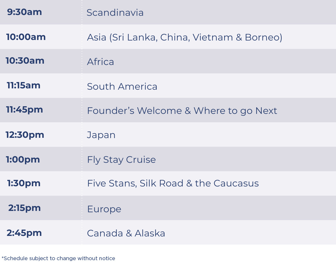 Presentation schedule