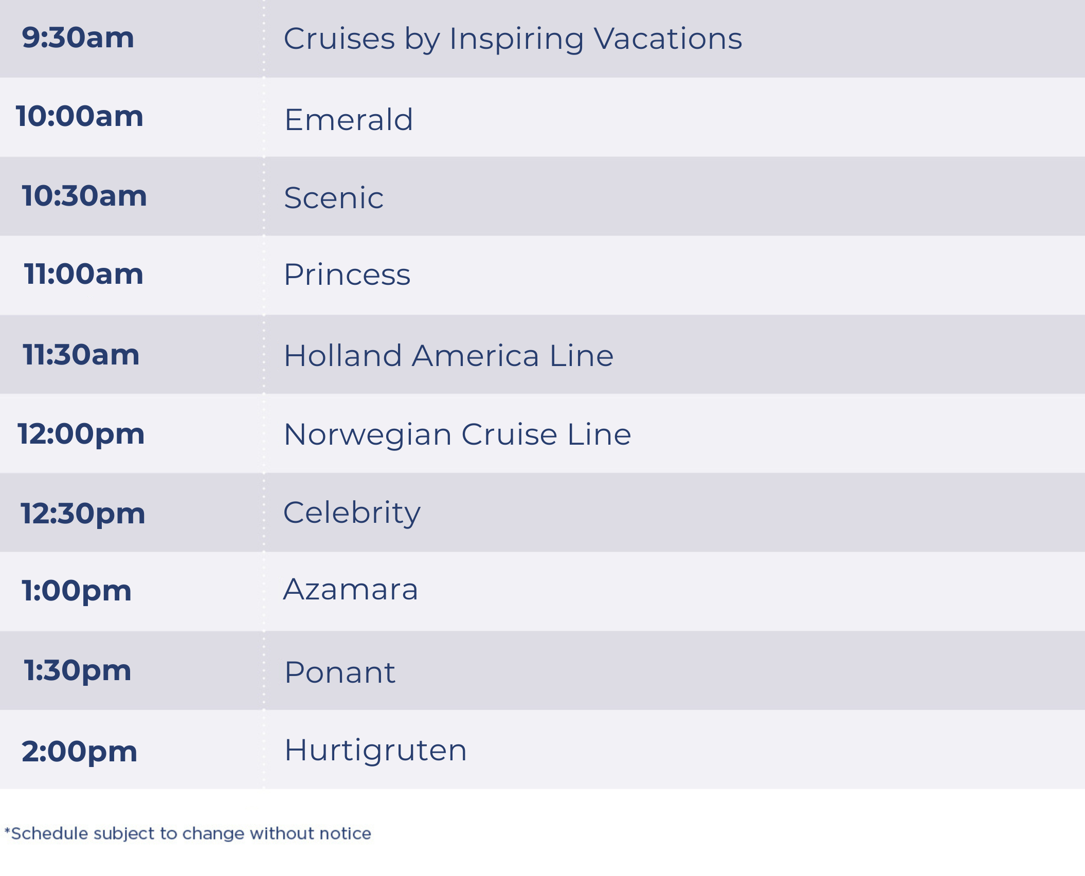 Presentation schedule