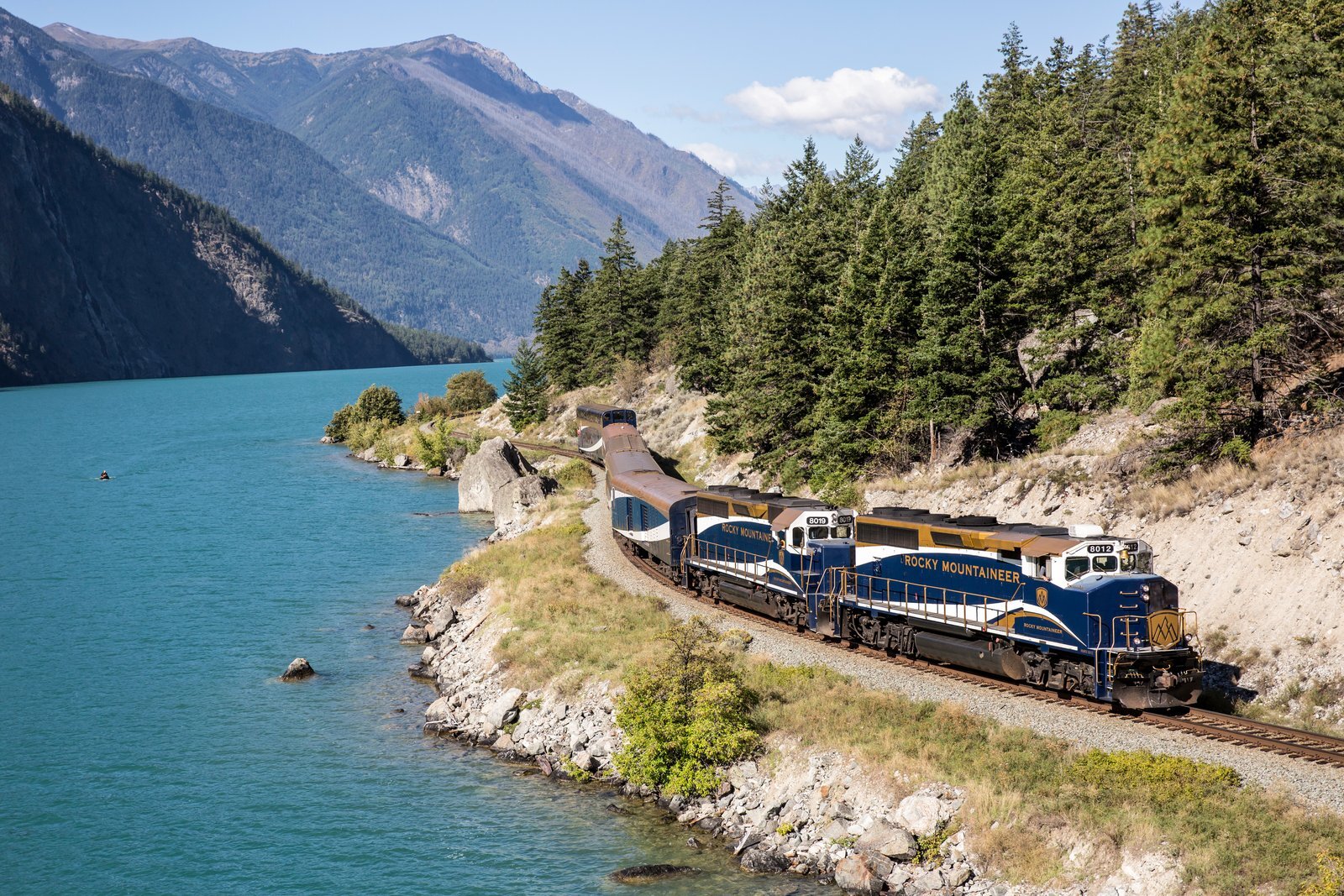 Rocky Mountaineer travelling through the Canadian Rockies