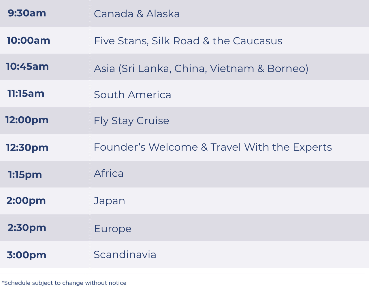 Presentation schedule
