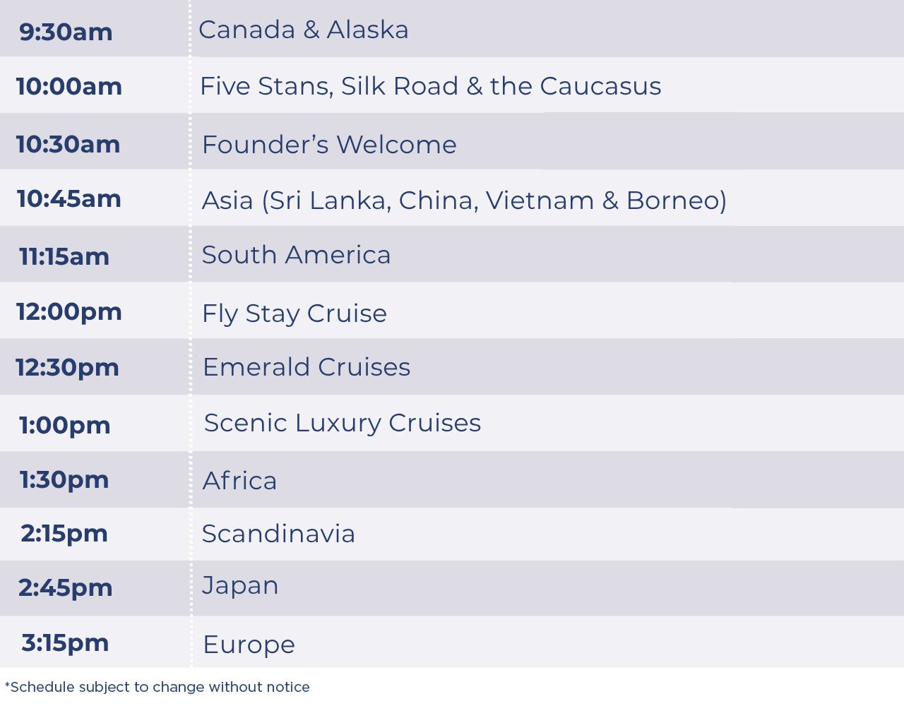 Presentation schedule