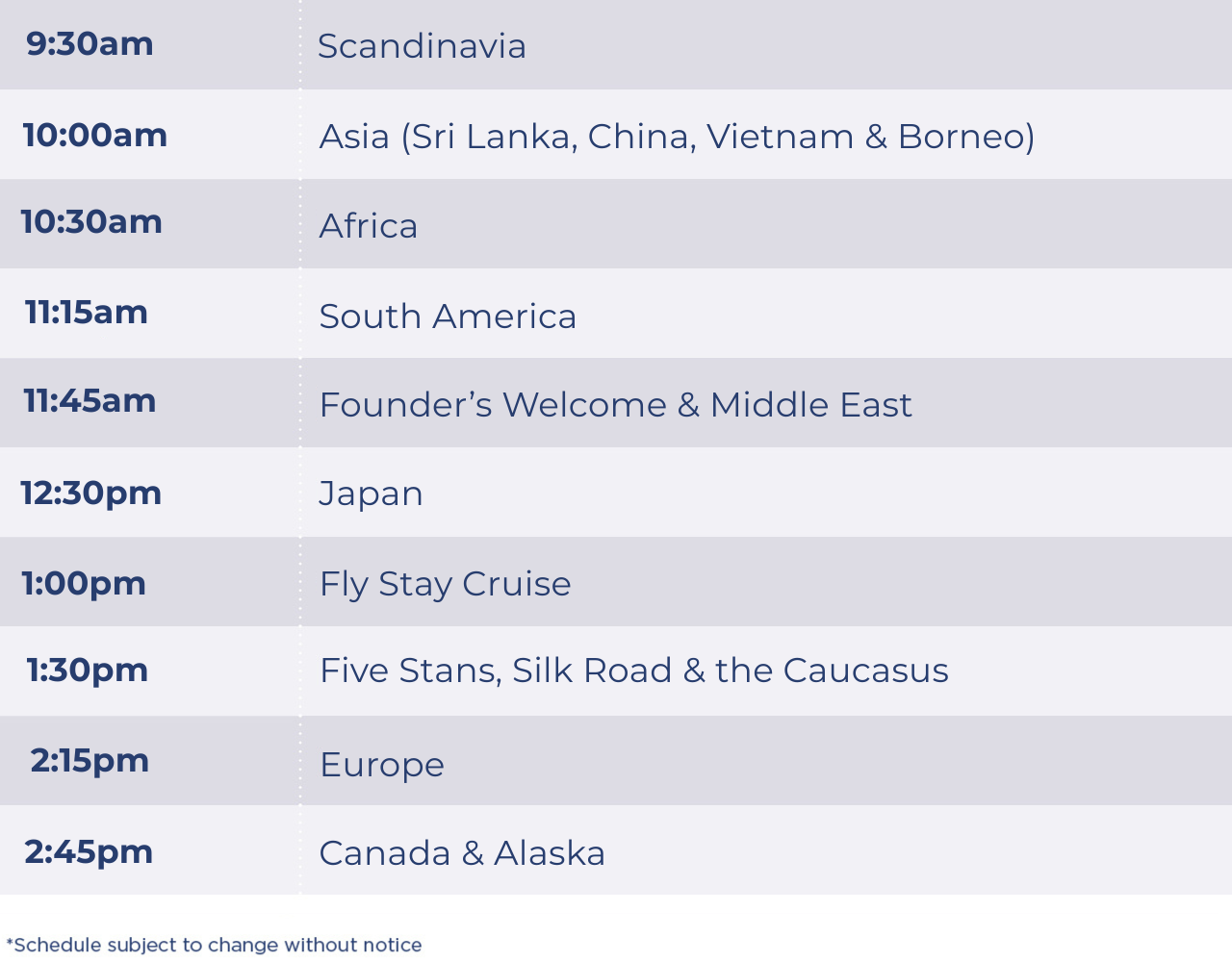 Presentation schedule